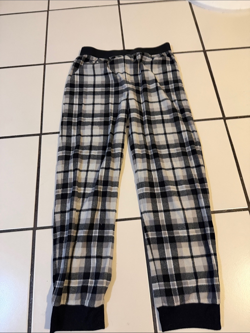 Old Navy Black and White Plaid Fleece Joggers